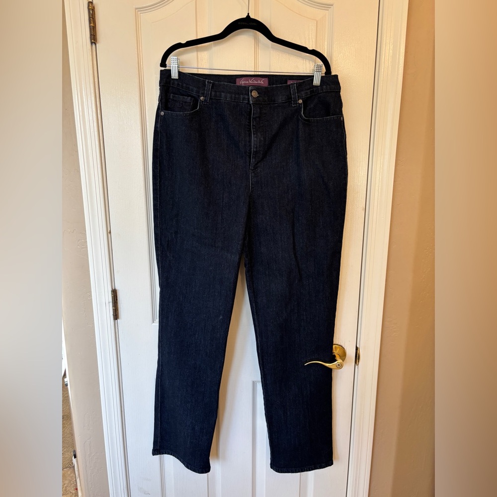 Gloria Vanderbilt Amanda Dark Blue Straight Leg Jeans Women’s Size 16 Tall Long